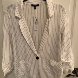 Drew linen blend black and white striped blazer